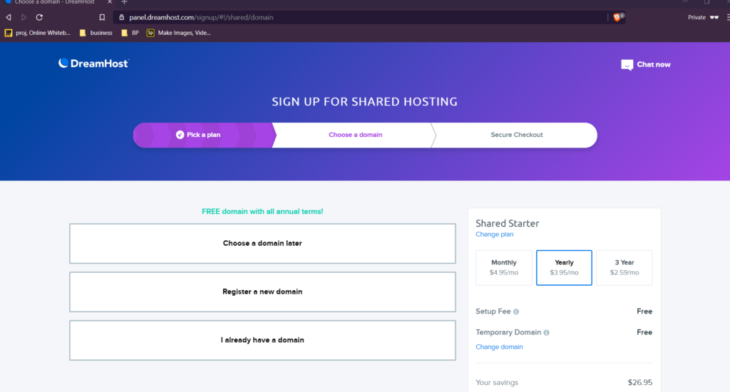 screenshot from dreamhost